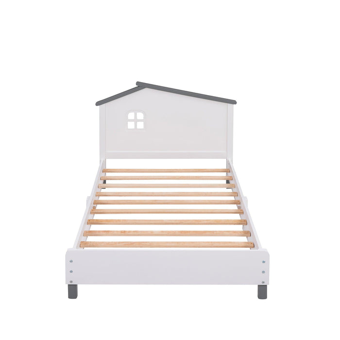 Twin Size Wood Platform Bed with House-shaped Headboard - DTYStore