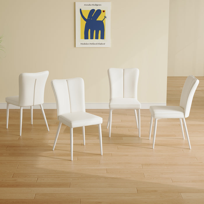 Modern minimalist dining chair, white PU leather curved back and seat cushion, white metal chair legs, suitable for dining room, bedroom, living room. A set of four chairs. 008 - DTYStore