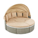 Patio Furniture Round Outdoor Sectional Sofa Set Rattan Daybed Two-Tone Weave Sunbed with Retractable Canopy, Separate Seating and Removable Cushion, Light Coffee - DTYStore