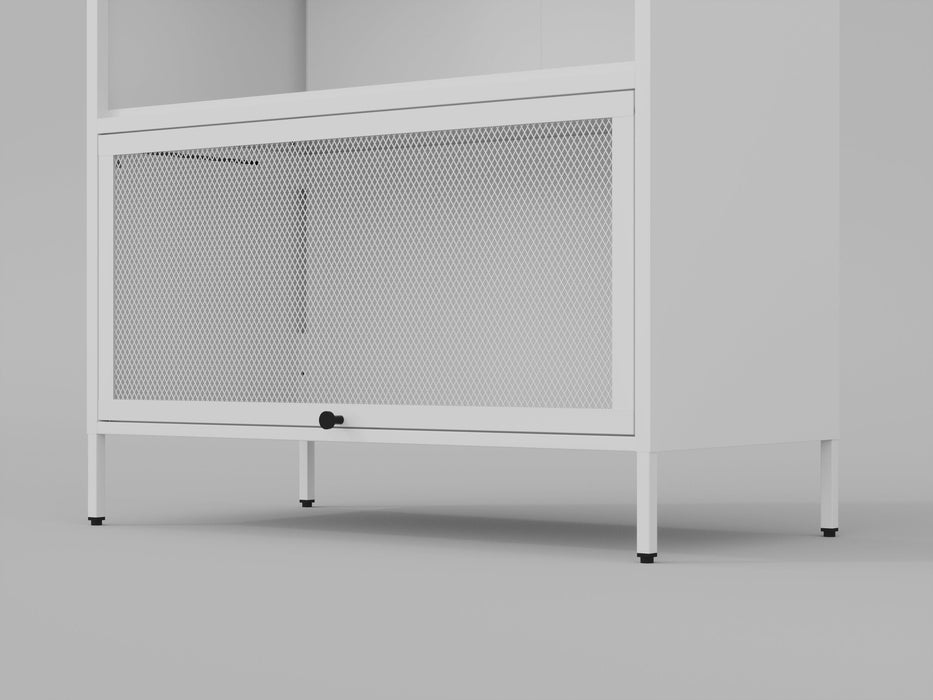Pantry Storage Cabinet with Doors and Retractable Doors, Freestanding Cupboard Cabinets for Dining Room Living Room, White