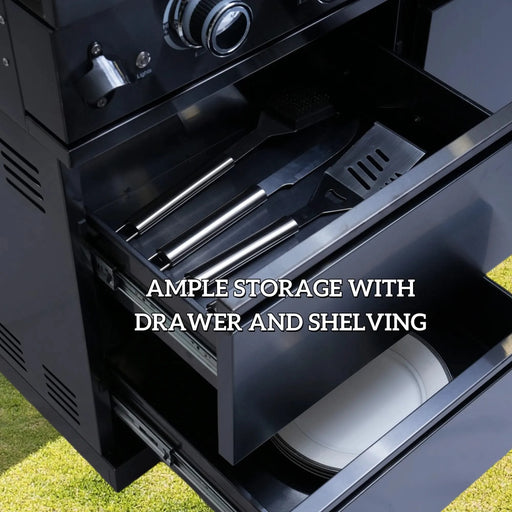 46-Inch 4-Burner 72000 BTU Deluxe Stainless Steel Gas Outdoor Kitchen Bar Barbecue Island Grill + Wine Cooler Compact Refrigerator + Rotisserie + Granite Countertops + Storage Cabinets & Drawers Default -DTYStore