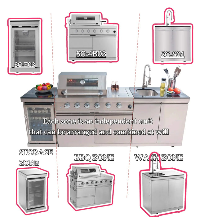 46-Inch 4-Burner 72000 BTU Deluxe Stainless Steel Gas Outdoor Kitchen Bar Barbecue Island Grill + Wine Cooler Compact Refrigerator + Rotisserie + Granite Countertops + Storage Cabinets & Drawers Default -DTYStore