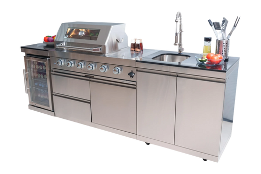 46-Inch 4-Burner 72000 BTU Deluxe Stainless Steel Gas Outdoor Kitchen Bar Barbecue Island Grill + Wine Cooler Compact Refrigerator + Rotisserie + Granite Countertops + Storage Cabinets & Drawers Default -DTYStore