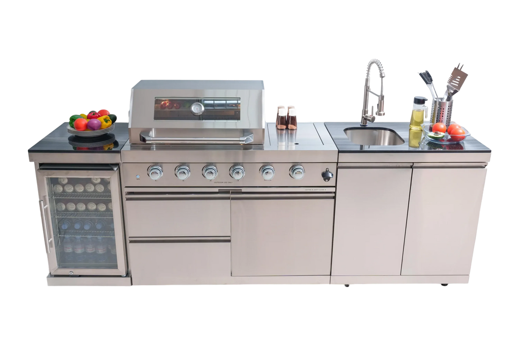 46-Inch 4-Burner 72000 BTU Deluxe Stainless Steel Gas Outdoor Kitchen Bar Barbecue Island Grill + Wine Cooler Compact Refrigerator + Rotisserie + Granite Countertops + Storage Cabinets & Drawers Default -DTYStore