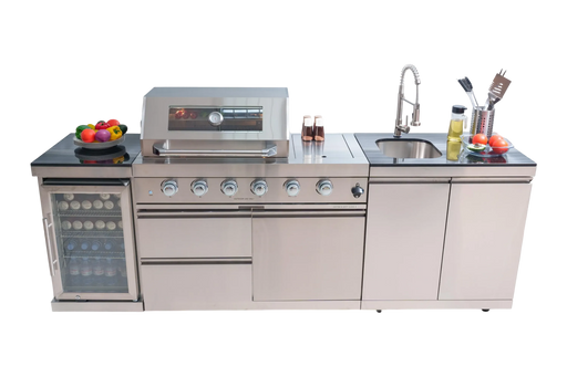 46-Inch 4-Burner 72000 BTU Deluxe Stainless Steel Gas Outdoor Kitchen Bar Barbecue Island Grill + Wine Cooler Compact Refrigerator + Rotisserie + Granite Countertops + Storage Cabinets & Drawers Default -DTYStore