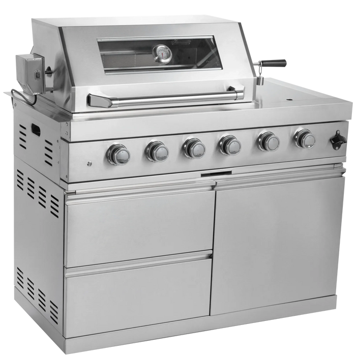 46-Inch 4-Burner 72000 BTU Deluxe Stainless Steel Gas Outdoor Kitchen Bar Barbecue Island Grill + Wine Cooler Compact Refrigerator + Rotisserie + Granite Countertops + Storage Cabinets & Drawers Default -DTYStore