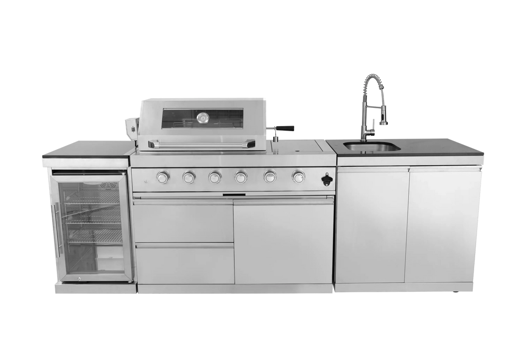 46-Inch 4-Burner 72000 BTU Deluxe Stainless Steel Gas Outdoor Kitchen Bar Barbecue Island Grill + Wine Cooler Compact Refrigerator + Rotisserie + Granite Countertops + Storage Cabinets & Drawers Default -DTYStore