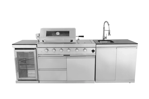 46-Inch 4-Burner 72000 BTU Deluxe Stainless Steel Gas Outdoor Kitchen Bar Barbecue Island Grill + Wine Cooler Compact Refrigerator + Rotisserie + Granite Countertops + Storage Cabinets & Drawers Default -DTYStore