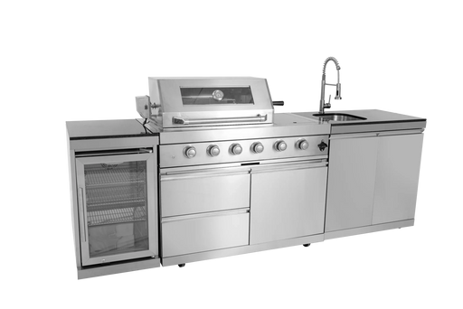 46-Inch 4-Burner 72000 BTU Deluxe Stainless Steel Gas Outdoor Kitchen Bar Barbecue Island Grill + Wine Cooler Compact Refrigerator + Rotisserie + Granite Countertops + Storage Cabinets & Drawers Default -DTYStore