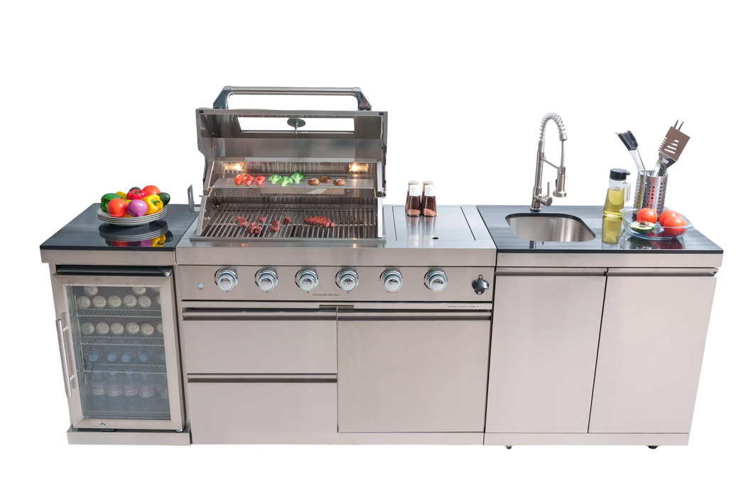 46-Inch 4-Burner 72000 BTU Deluxe Stainless Steel Gas Outdoor Kitchen Bar Barbecue Island Grill + Wine Cooler Compact Refrigerator + Rotisserie + Granite Countertops + Storage Cabinets & Drawers Default -DTYStore