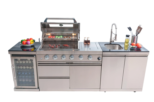 46-Inch 4-Burner 72000 BTU Deluxe Stainless Steel Gas Outdoor Kitchen Bar Barbecue Island Grill + Wine Cooler Compact Refrigerator + Rotisserie + Granite Countertops + Storage Cabinets & Drawers Default -DTYStore