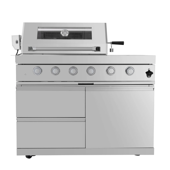 46-Inch 4-Burner 72000 BTU Deluxe Stainless Steel Gas Outdoor Kitchen Bar Barbecue Island Grill + Wine Cooler Compact Refrigerator + Rotisserie + Granite Countertops + Storage Cabinets & Drawers Default -DTYStore