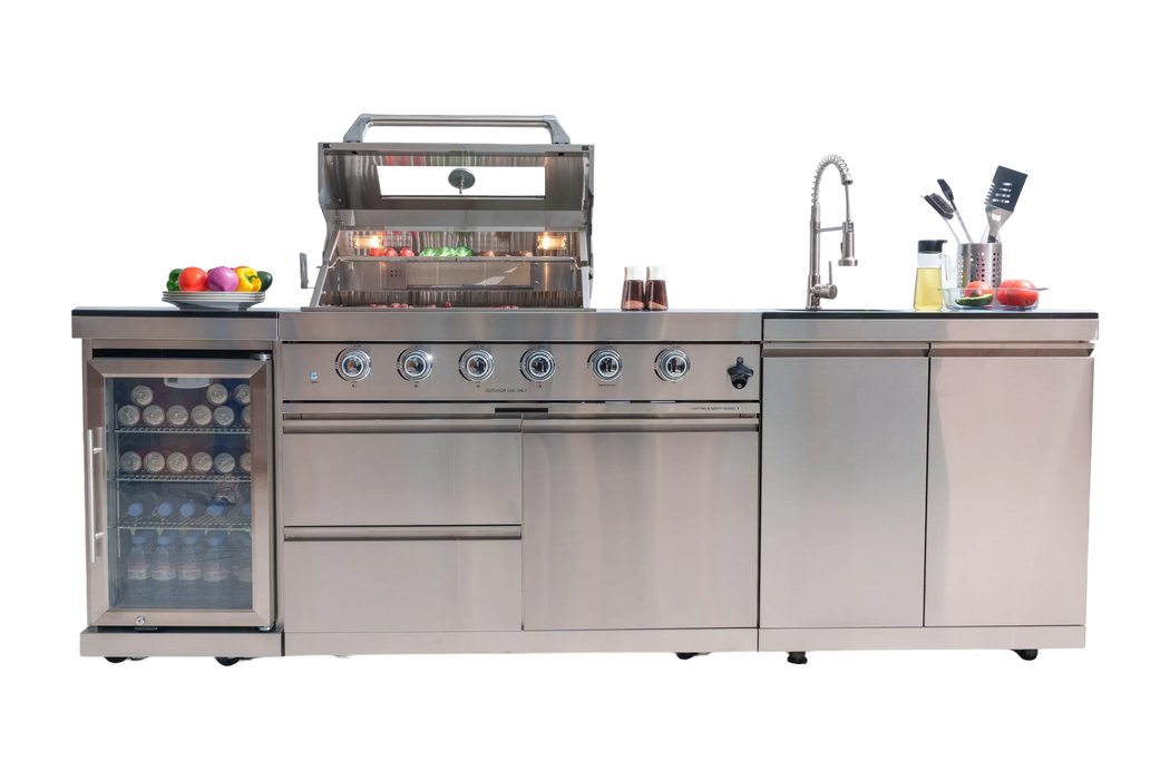 46-Inch 4-Burner 72000 BTU Deluxe Stainless Steel Gas Outdoor Kitchen Bar Barbecue Island Grill + Wine Cooler Compact Refrigerator + Rotisserie + Granite Countertops + Storage Cabinets & Drawers Default -DTYStore