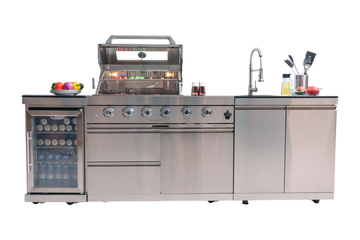 46-Inch 4-Burner 72000 BTU Deluxe Stainless Steel Gas Outdoor Kitchen Bar Barbecue Island Grill + Wine Cooler Compact Refrigerator + Rotisserie + Granite Countertops + Storage Cabinets & Drawers Default -DTYStore