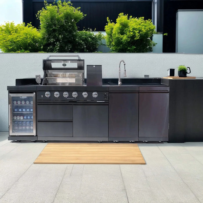 46-Inch 4-Burner 72000 BTU Deluxe Stainless Steel Gas Outdoor Kitchen Bar Barbecue Island Grill + Wine Cooler Compact Refrigerator + Rotisserie kit + Granite Countertops + Stainless steel Sink Default -DTYStore