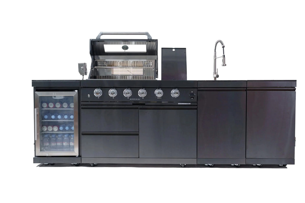 46-Inch 4-Burner 72000 BTU Deluxe Stainless Steel Gas Outdoor Kitchen Bar Barbecue Island Grill + Wine Cooler Compact Refrigerator + Rotisserie kit + Granite Countertops + Stainless steel Sink Default -DTYStore