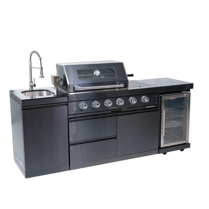 46-Inch 4-Burner 72000 BTU Deluxe Stainless Steel Gas Outdoor Kitchen Bar Barbecue Island Grill + Wine Cooler Compact Refrigerator + Rotisserie kit + Granite Countertops + Stainless steel Sink Default -DTYStore