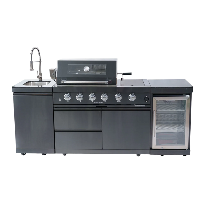 46-Inch 4-Burner 72000 BTU Deluxe Stainless Steel Gas Outdoor Kitchen Bar Barbecue Island Grill + Wine Cooler Compact Refrigerator + Rotisserie kit + Granite Countertops + Stainless steel Sink Default -DTYStore