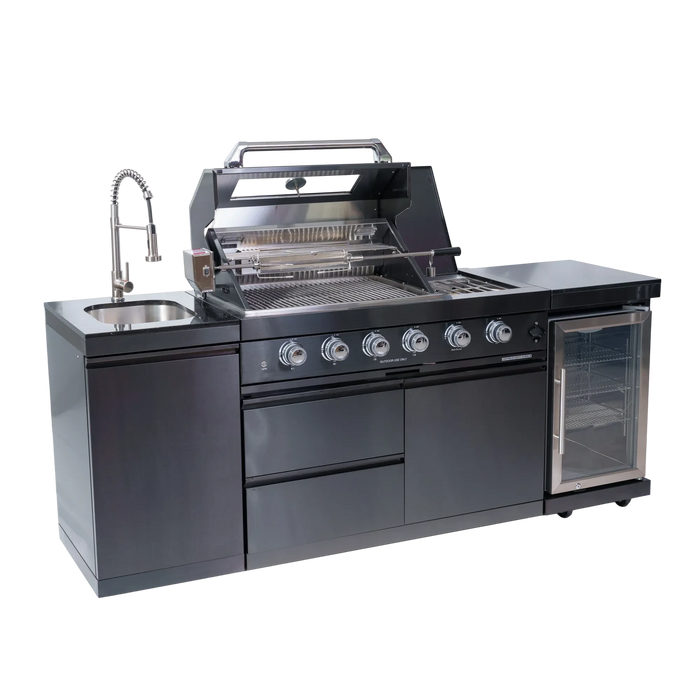 46-Inch 4-Burner 72000 BTU Deluxe Stainless Steel Gas Outdoor Kitchen Bar Barbecue Island Grill + Wine Cooler Compact Refrigerator + Rotisserie kit + Granite Countertops + Stainless steel Sink Default -DTYStore