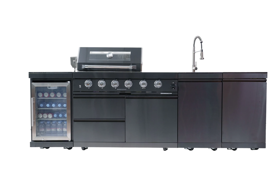 46-Inch 4-Burner 72000 BTU Deluxe Stainless Steel Gas Outdoor Kitchen Bar Barbecue Island Grill + Wine Cooler Compact Refrigerator + Rotisserie kit + Granite Countertops + Stainless steel Sink Default -DTYStore