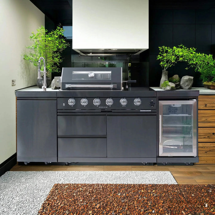 46-Inch 4-Burner 72000 BTU Deluxe Stainless Steel Gas Outdoor Kitchen Bar Barbecue Island Grill + Wine Cooler Compact Refrigerator + Rotisserie kit + Granite Countertops + Stainless steel Sink Default -DTYStore