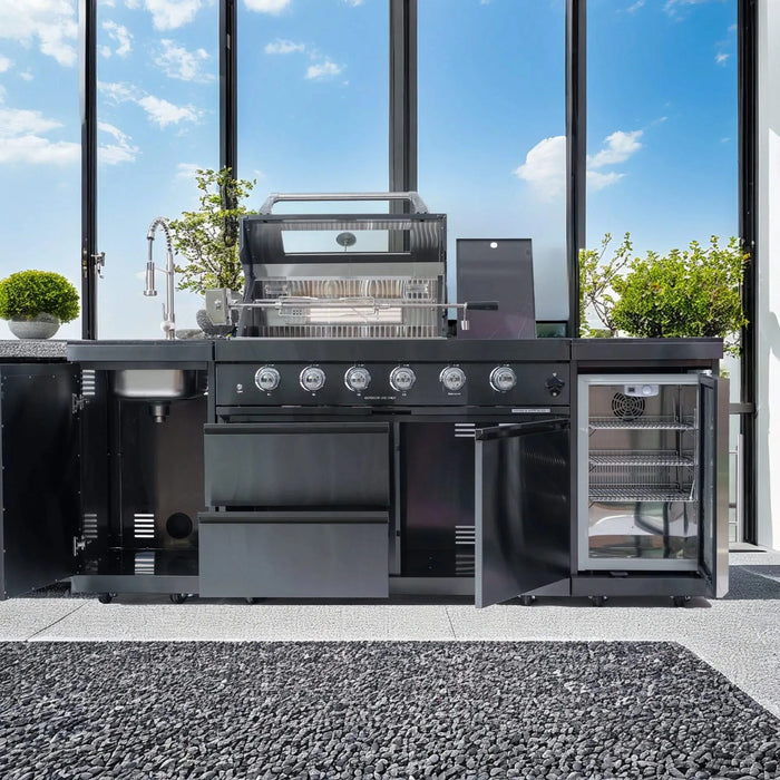 46-Inch 4-Burner 72000 BTU Deluxe Stainless Steel Gas Outdoor Kitchen Bar Barbecue Island Grill + Wine Cooler Compact Refrigerator + Rotisserie kit + Granite Countertops + Stainless steel Sink Default -DTYStore