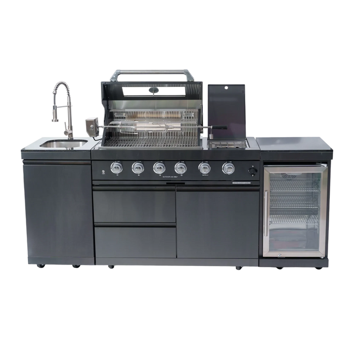 46-Inch 4-Burner 72000 BTU Deluxe Stainless Steel Gas Outdoor Kitchen Bar Barbecue Island Grill + Wine Cooler Compact Refrigerator + Rotisserie kit + Granite Countertops + Stainless steel Sink Default -DTYStore