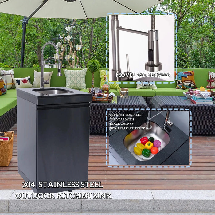 46-Inch 4-Burner 72000 BTU Deluxe Stainless Steel Gas Outdoor Kitchen Bar Barbecue Island Grill + Wine Cooler Compact Refrigerator + Rotisserie kit + Granite Countertops + Stainless steel Sink Default -DTYStore