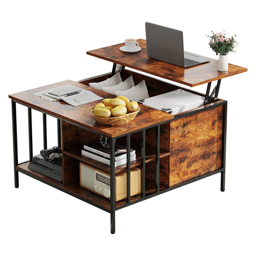 Farmhouse Lift Top Coffee Table with Storage - 31.5' Adjustable Height Living Room Table, Multifunctional Center for Family with Hidden Compartment & 3 Shelves(110lbs Capacity, Easy to Clean) - Image 1