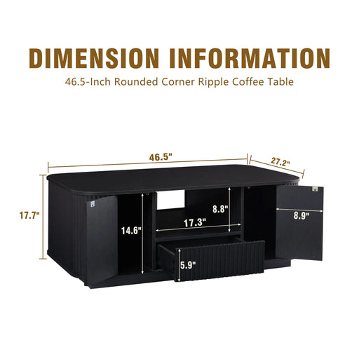 46.5'modern luxury oval coffee table with drawers and storage compartments, curved contour design, living room center coffee table, suitable for living rooms and offices, Black, 46.5'L*27.2'W*17.7'H Default -DTYStore