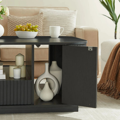 46.5'modern luxury oval coffee table with drawers and storage compartments, curved contour design, living room center coffee table, suitable for living rooms and offices, Black, 46.5'L*27.2'W*17.7'H Default -DTYStore