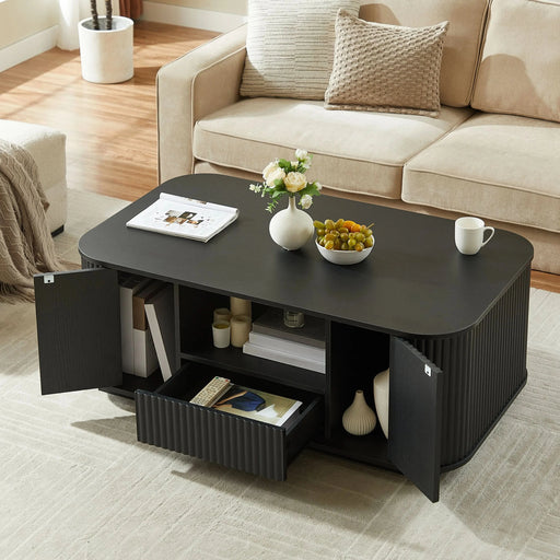 46.5'modern luxury oval coffee table with drawers and storage compartments, curved contour design, living room center coffee table, suitable for living rooms and offices, Black, 46.5'L*27.2'W*17.7'H Default -DTYStore