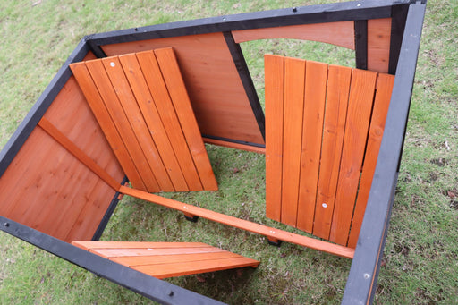 46'Dog House Outdoor & Indoor Wooden Dog Kennel for Winter with Raised Feet Weatherproof for Large Dogs(Gold red and black)PVC waterproof roof(L) Default -DTYStore