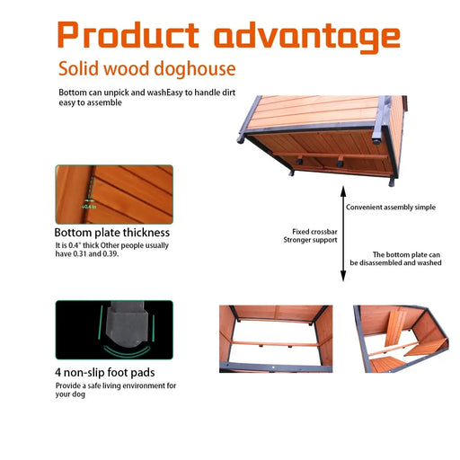 46'Dog House Outdoor & Indoor Wooden Dog Kennel for Winter with Raised Feet Weatherproof for Large Dogs(Gold red and black)PVC waterproof roof(L) Default -DTYStore