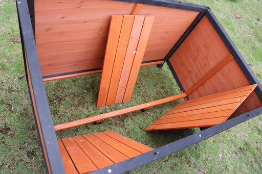 46'Dog House Outdoor & Indoor Wooden Dog Kennel for Winter with Raised Feet Weatherproof for Large Dogs(Gold red and black)PVC waterproof roof(L) Default -DTYStore