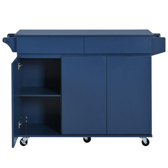 53.2'' Kitchen Island with Drop Leaf, Kitchen Storage Cart with Spice Rack, Towel Rack and 2 Drawers, Rolling Kitchen Island on Wheels with Adjustable Shelves for Kitchen, Dining Room, Navy Blue - DTYStore