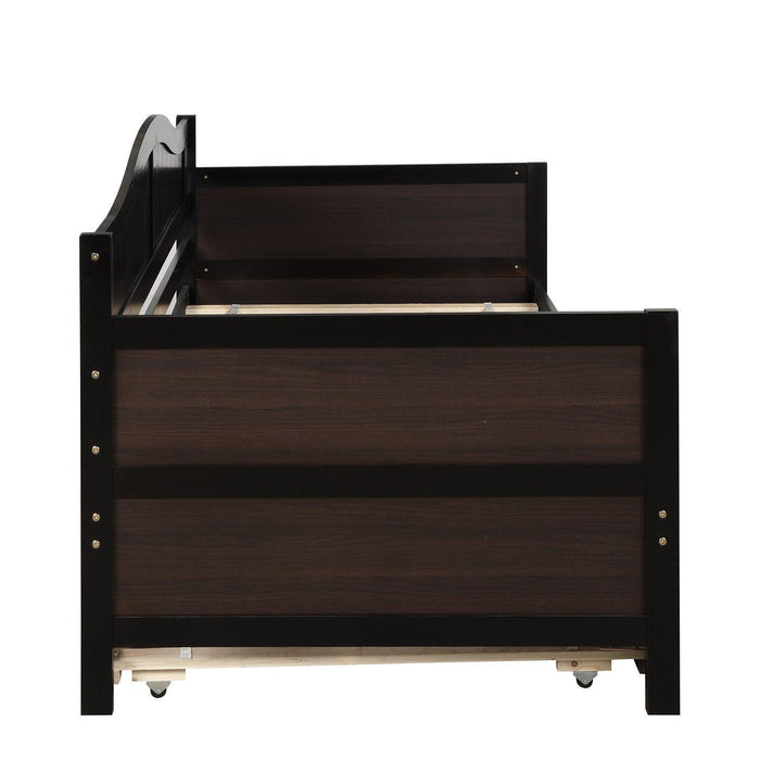 Twin Wooden Daybed with Trundle Bed, Sofa Bed for Bedroom Living Room, Espresso - DTYStore