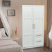 High wardrobe and kitchen cabinet with 2 doors, 2 drawers and 5 storage spaces,white - DTYStore