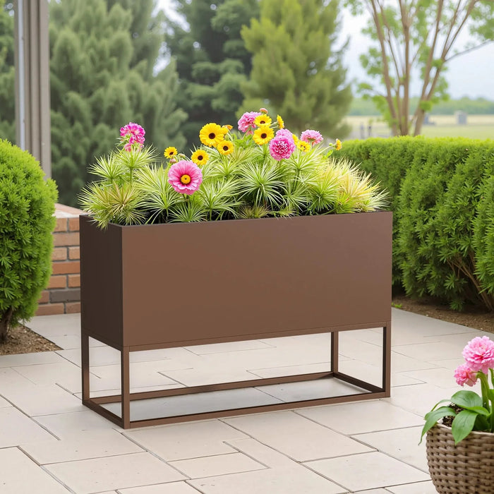 47*18*18 inch Large Metal Rectangular Planter with Shelves and Drainage Holes for Indoor/Outdoor Use, Perfect for Tall Plants, Flowers, or Shrubs in High-Traffic Areas Default -DTYStore