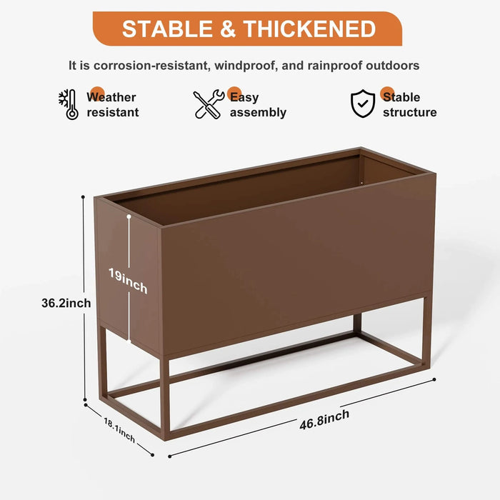 47*18*18 inch Large Metal Rectangular Planter with Shelves and Drainage Holes for Indoor/Outdoor Use, Perfect for Tall Plants, Flowers, or Shrubs in High-Traffic Areas Default -DTYStore