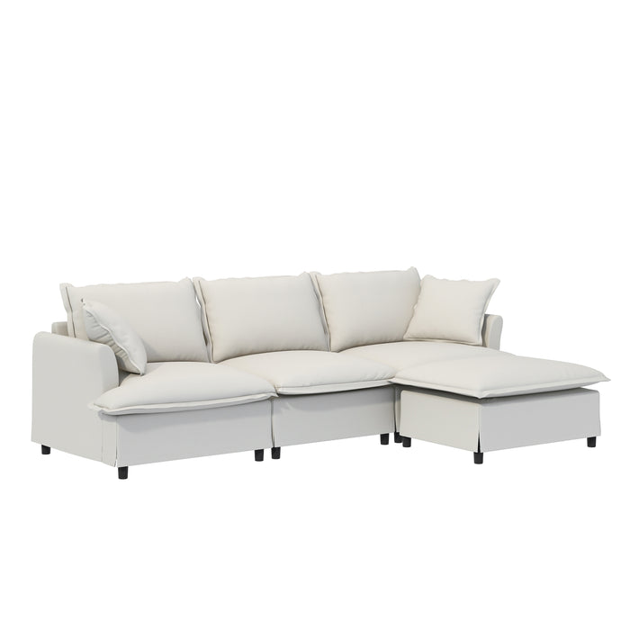 [New+Video] Chenille Sectional Sofa with Ottoman,L Shaped Cloud Couch Set with Throw Pillows,Free Combination,4 Seat Modular Upholstered Indoor Furniture for Living Room,Bedroom,Apartment,2 Colors - DTYStore