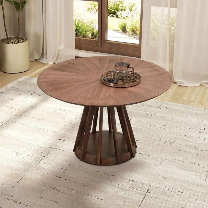 47.24 Inch Saving Place Table,Wooden Dining Table for 4 Persons,Modern Design Round Kitchen Table with Sturdy Pedestal for Living Room,Apartment,Restaurant,Walnut Default -DTYStore