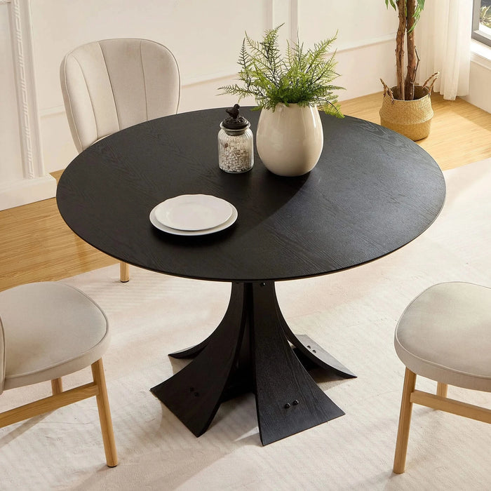 47.24'' Round Modern Style MDF Wood Dining Table in Black Suitable for Kitchen, Living Room, Cafe, Milk Tea Shop Default -DTYStore