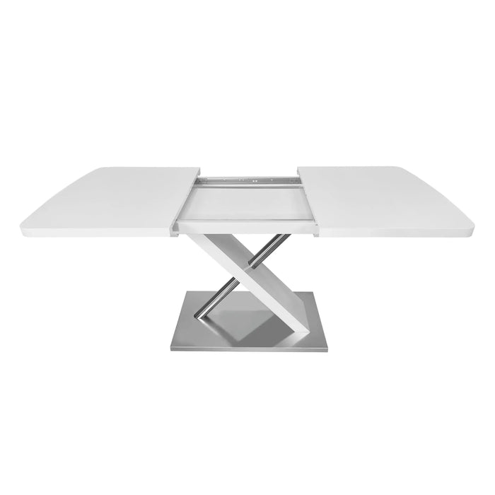 47.25''-63'' Modern White Glossy Dining Table for 4-6 People, Extendable Dining Table with Crossed Metal Base and Stainless Steel Tubes, Large Dining Table White(Same SKU:W757P160404) Default -DTYStore
