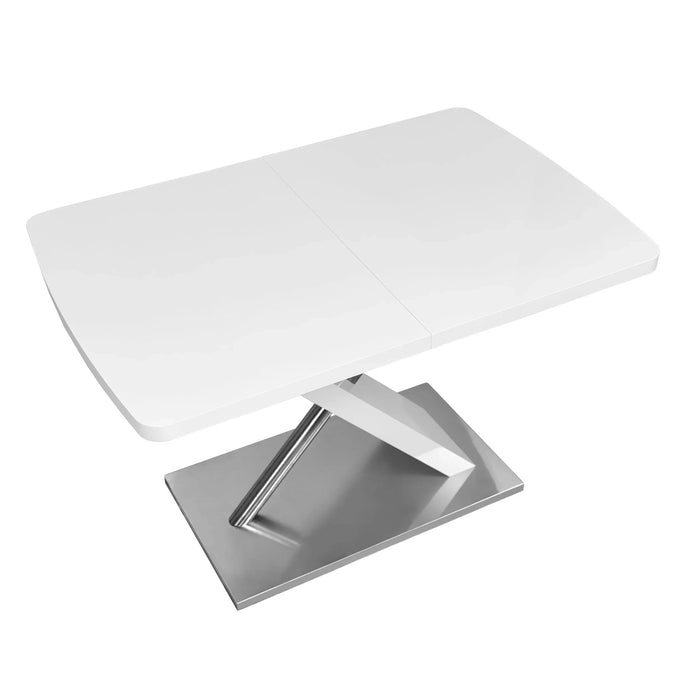 47.25''-63'' Modern White Glossy Dining Table for 4-6 People, Extendable Dining Table with Crossed Metal Base and Stainless Steel Tubes, Large Dining Table White(Same SKU:W757P160404) Default -DTYStore