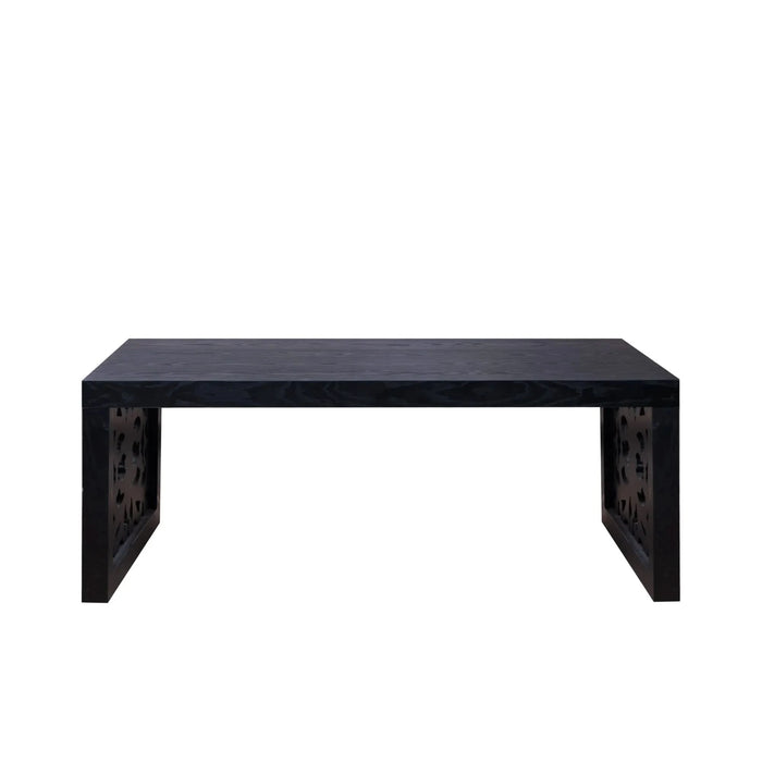 47.2' Solid Black Carved Wood Coffee Table – Handcrafted Look with Ornate Side Panels Default -DTYStore