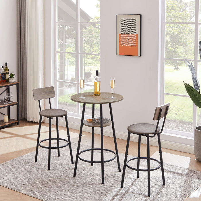 Round Bar Stool Set With Shelf, Upholstered Stool With Backrest Grey, 23.62'' W x 23.62'' D x 35.43'' H. - DTYStore