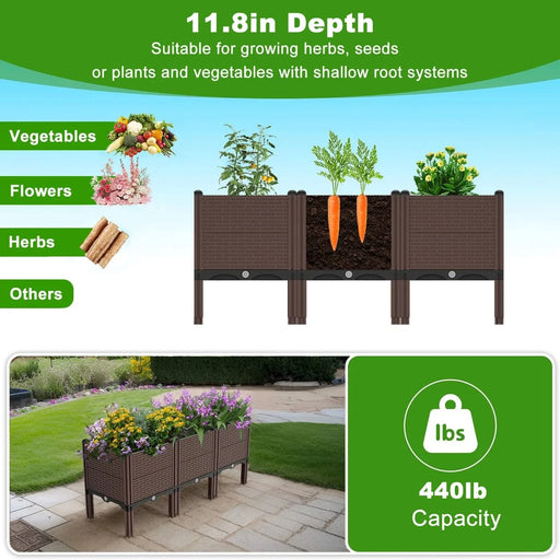 47.2x15.7x19.6in Raised Garden Beds Outdoor, Polypropylene Planter Boxes Outdoor for Vegetables, Flowers, Herbs, Garden Box with Drain Outlet, Heat and Frost Resistant Planters, 440 lbs Capacity Default -DTYStore