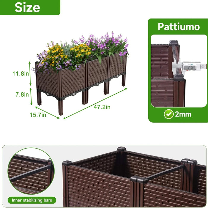 47.2x15.7x19.6in Raised Garden Beds Outdoor, Polypropylene Planter Boxes Outdoor for Vegetables, Flowers, Herbs, Garden Box with Drain Outlet, Heat and Frost Resistant Planters, 440 lbs Capacity Default -DTYStore