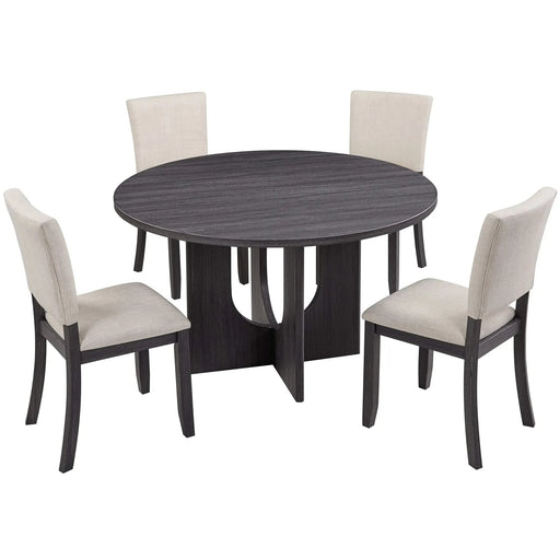 47.3' Round Dining Set with 4 Upholstered Dining Chairs, Modern Round Dining Table Set for 4, 5-Piece Round Dining Table Set for Living Room, Kitchen, Antique Black & Beige Default -DTYStore